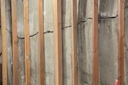 Image of “Horizontal crack in basement foundation.