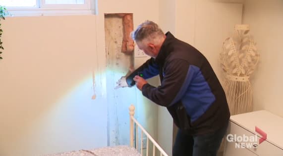 Image of inspector looking at foundation crack.