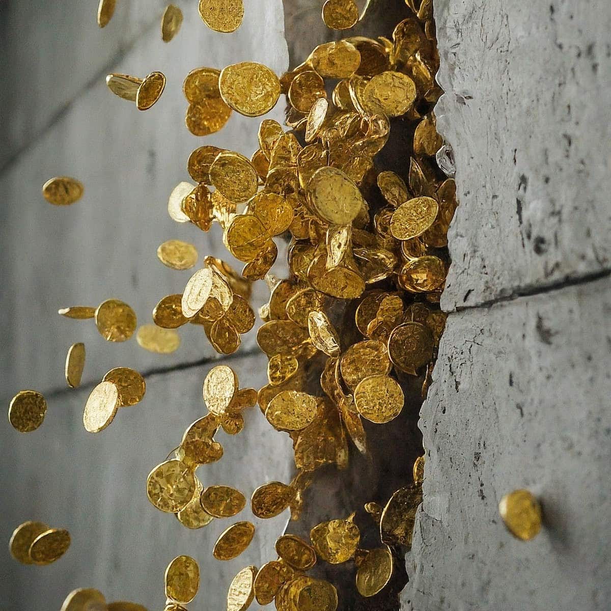 Image of gold coins pouring out a crack in the wall