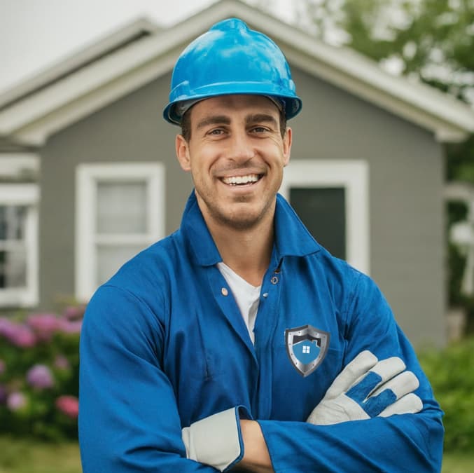 Image of a Shield Foundation Repair worker outside a house.