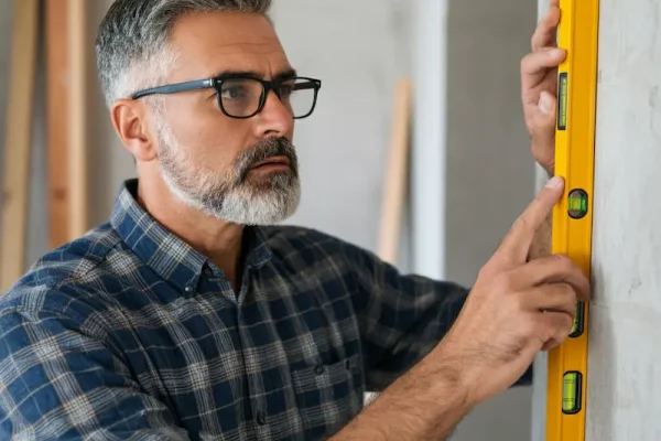 Image of man checking wall